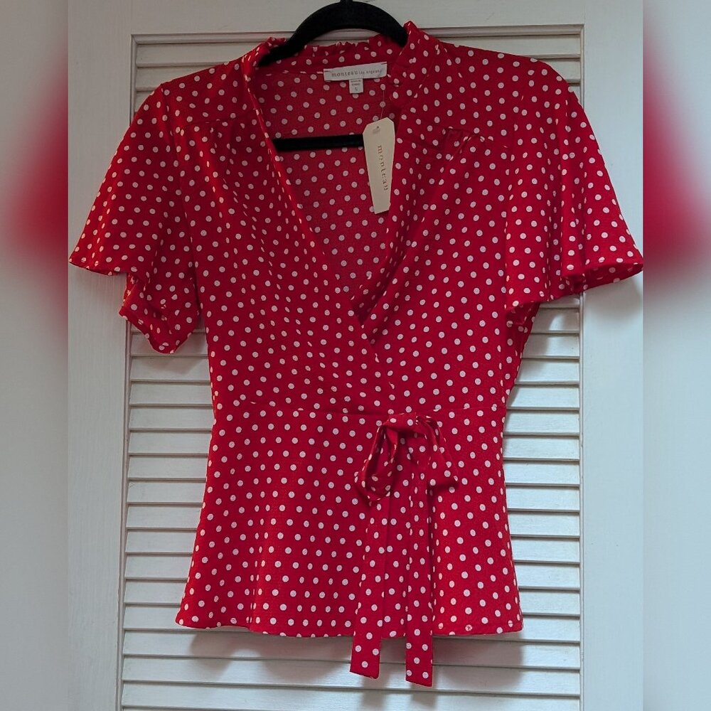 NWT Monteau Los Angeles Polka Dot Red & White Shirt | Size S